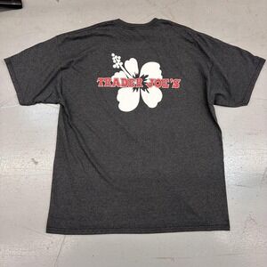 Trader Joe's Shirt Mens XL Gray Hibiscus Logo Graphic Tee Hawaiian Tropical